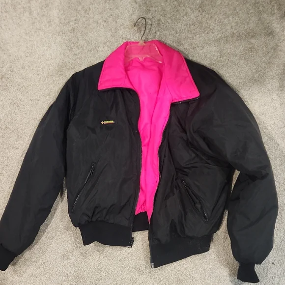 Columbia Black Jacket with Vibrant Pink Inside - Picture 1 of 4